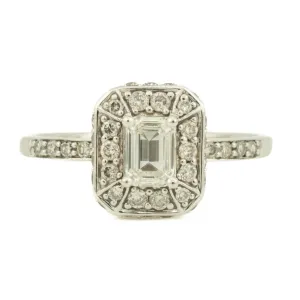 0.45ct Emerald Cut Diamond VS2/G & 0.38ctw Diamond Accented Engagement Ring in 14K White Gold - Size 7.5