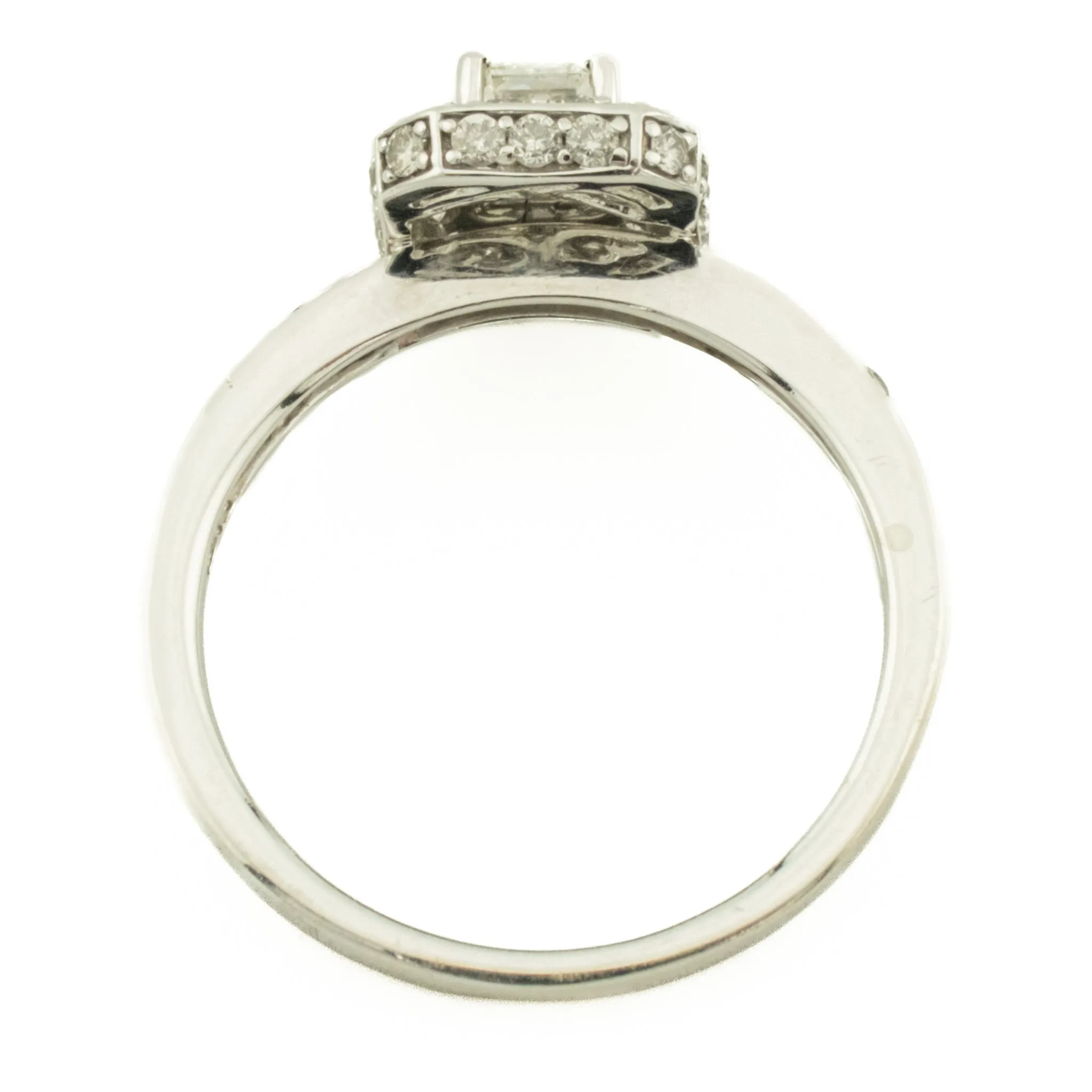 0.45ct Emerald Cut Diamond VS2/G & 0.38ctw Diamond Accented Engagement Ring in 14K White Gold - Size 7.5