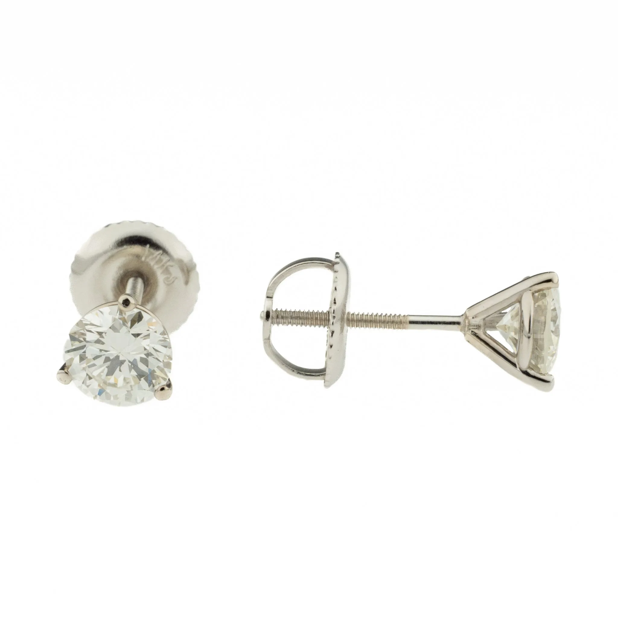 0.94ctw Round Diamond Solitaire Stud Earrings in 14K White Gold