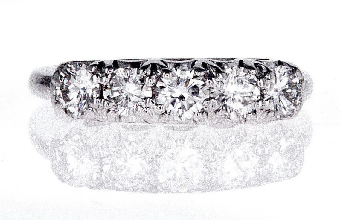 1 Carat Diamond Ring Band 18k White Gold Natural Round Brilliant Cut Size 6