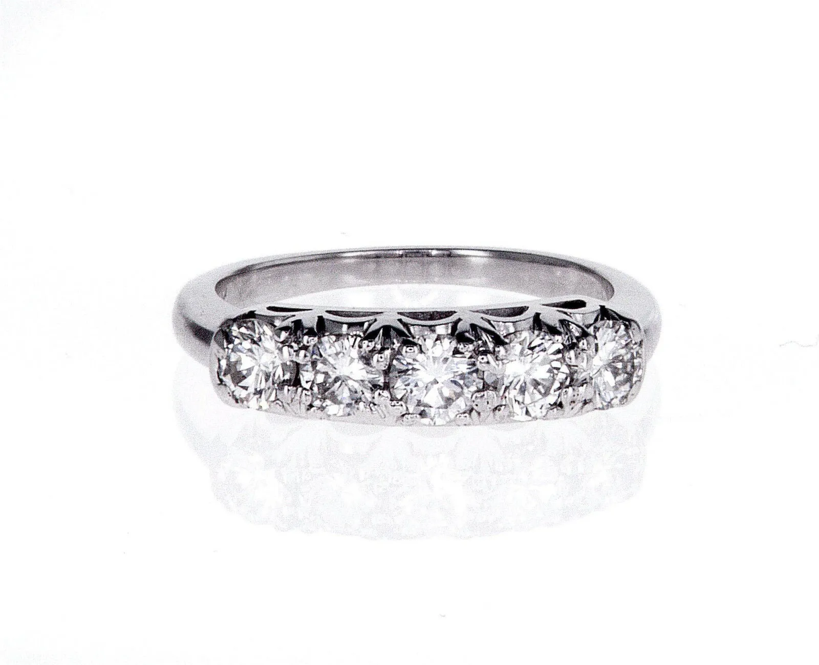 1 Carat Diamond Ring Band 18k White Gold Natural Round Brilliant Cut Size 6