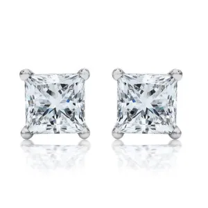 1 CT F-G Color VVS2 Diamond Stud Earrings Certified 14k White Gold Princess Cut