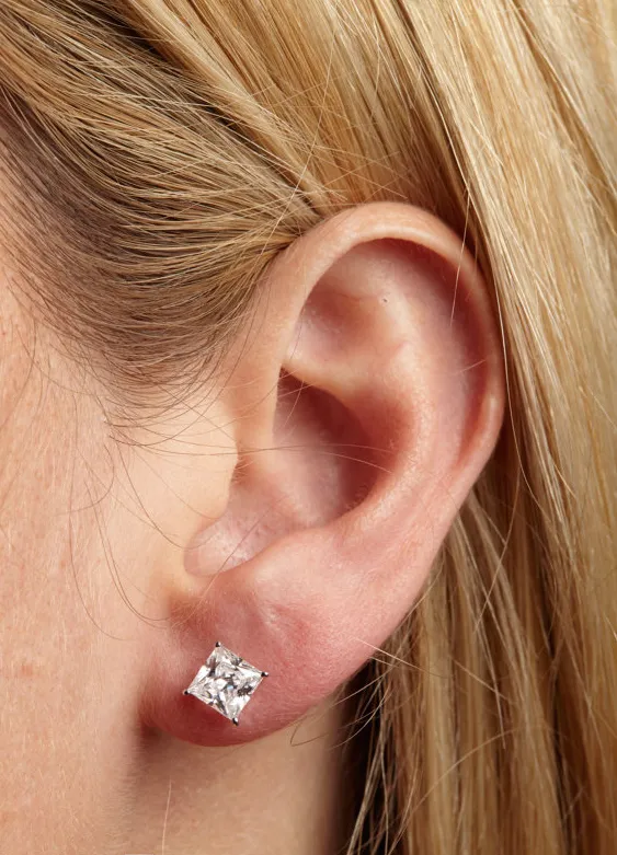 1 CT F-G Color VVS2 Diamond Stud Earrings Certified 14k White Gold Princess Cut
