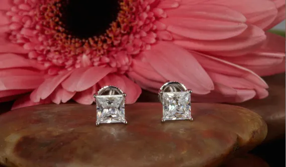 1 CT F-G Color VVS2 Diamond Stud Earrings Certified 14k White Gold Princess Cut