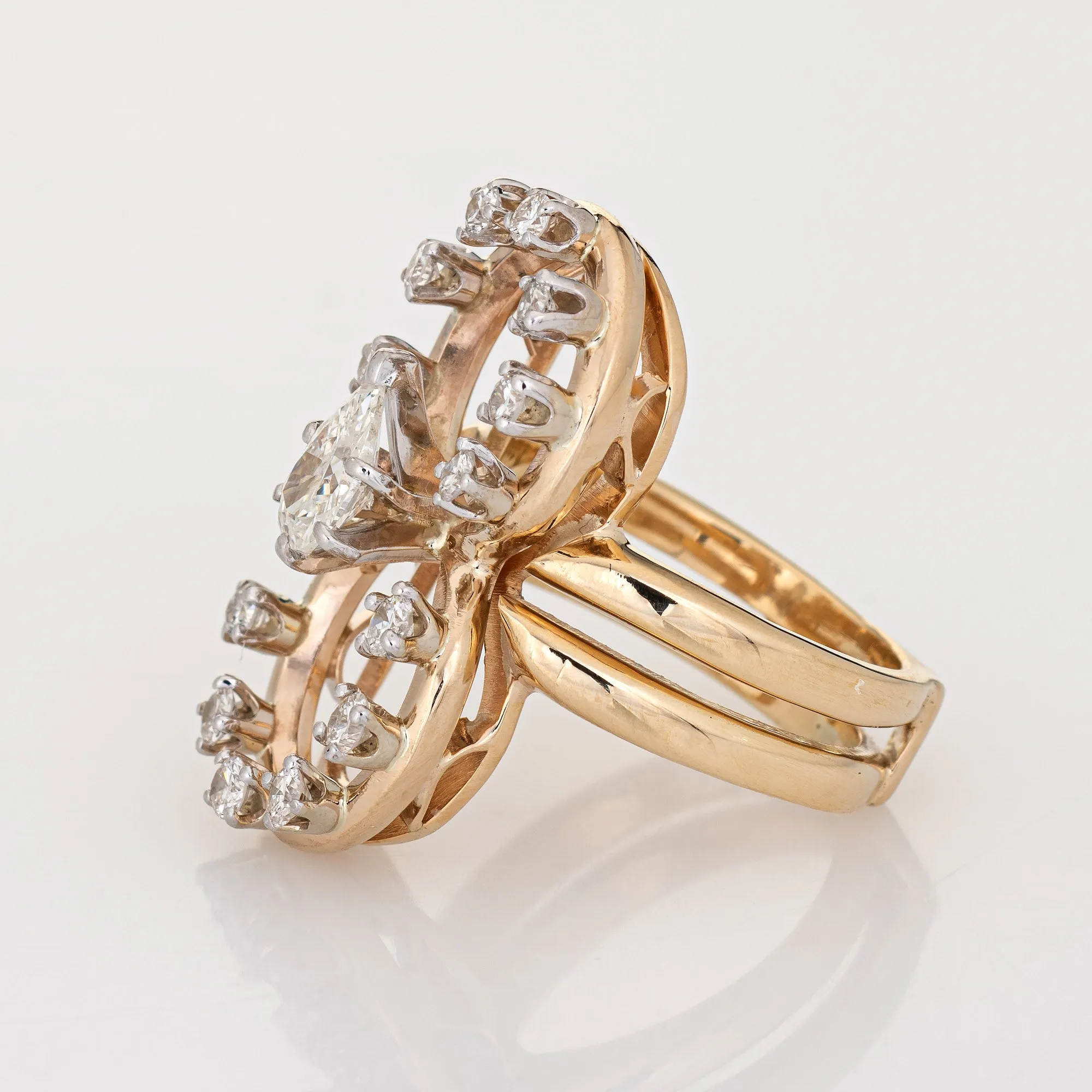 1.20ct Diamond 8 Ring Vintage 14k Yellow Gold Cocktail Jewelry Sz 4.5 Estate