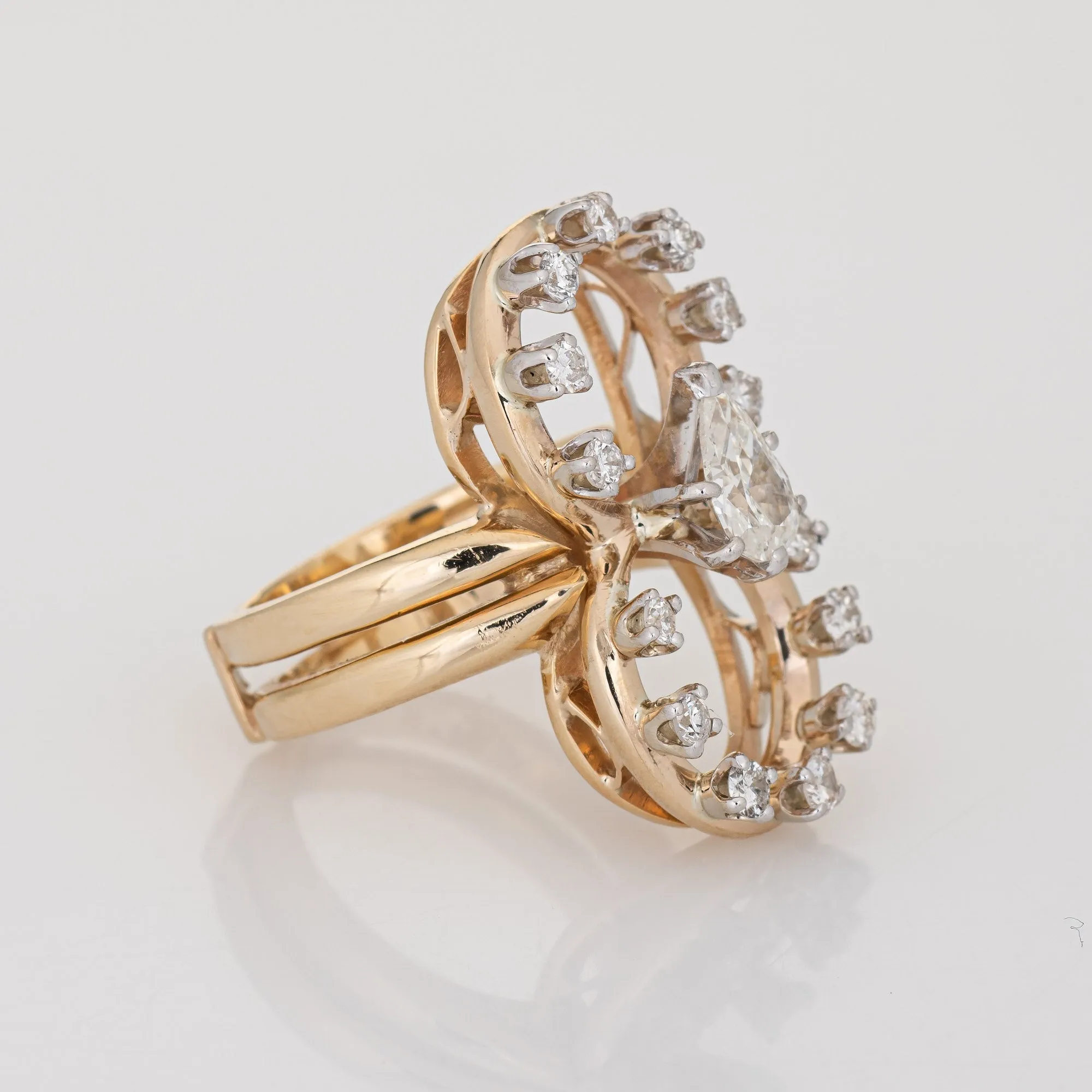 1.20ct Diamond 8 Ring Vintage 14k Yellow Gold Cocktail Jewelry Sz 4.5 Estate