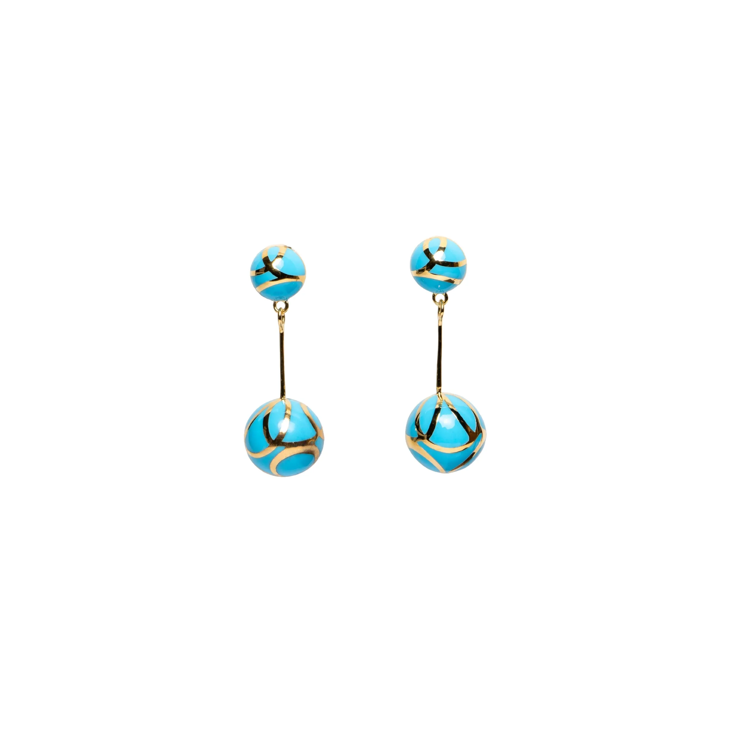 14K Gold Vermeil Dangle Beads Earrings - Baby Blue