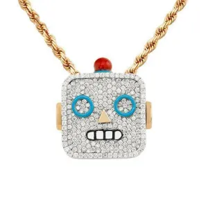 14k Two Tone Gold Diamond Robot Pendant 2.30 Ctw
