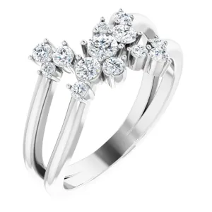 14K White 1/2 CTW Diamond Cluster Bypass Ring
