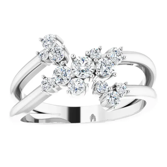 14K White 1/2 CTW Diamond Cluster Bypass Ring
