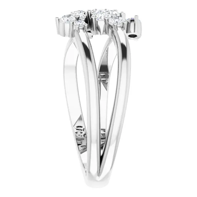 14K White 1/2 CTW Diamond Cluster Bypass Ring