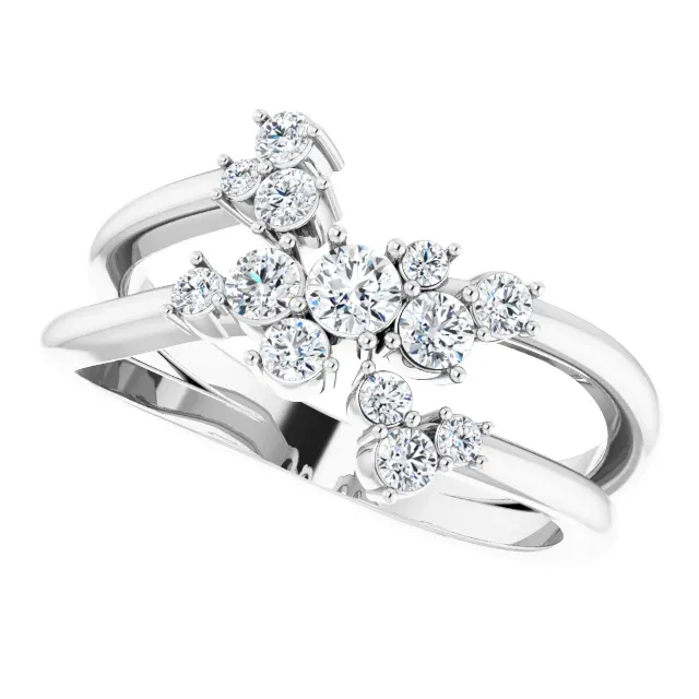 14K White 1/2 CTW Diamond Cluster Bypass Ring