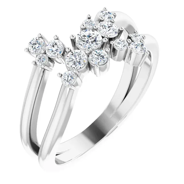 14K White 1/2 CTW Diamond Cluster Bypass Ring