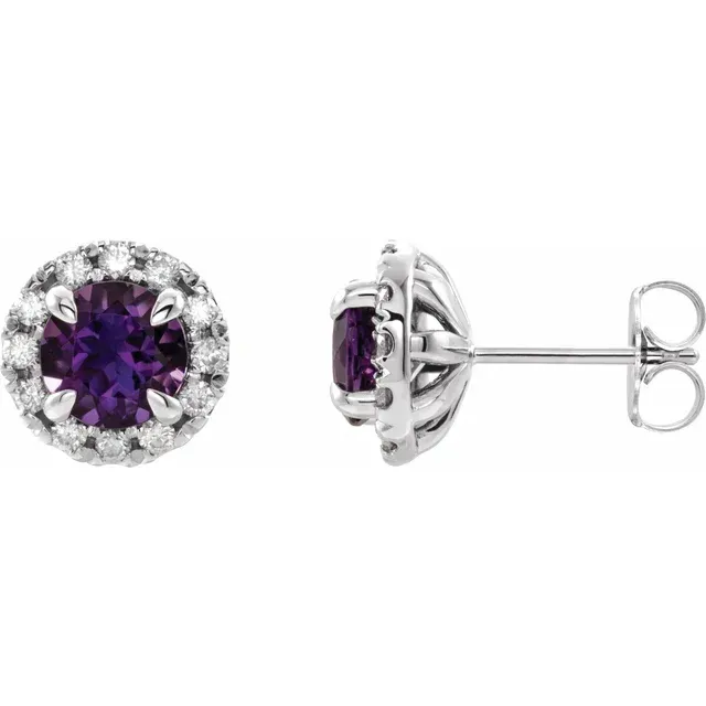 14K White Amethyst & 1/3 CTW Diamond Earrings