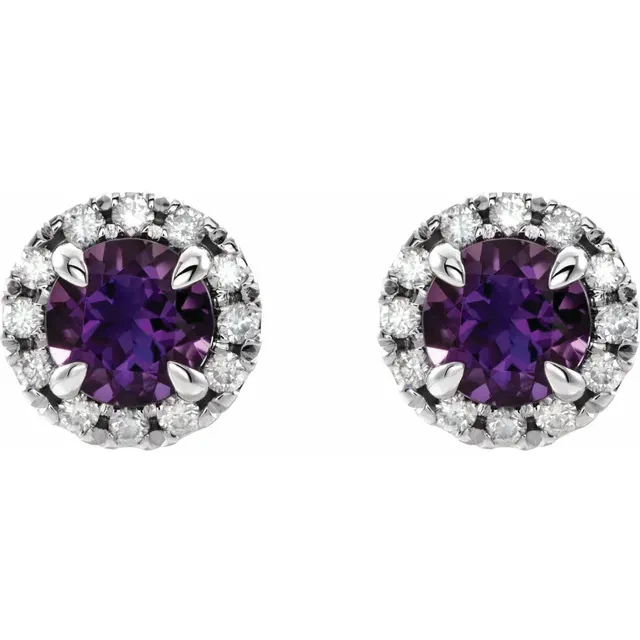 14K White Amethyst & 1/3 CTW Diamond Earrings