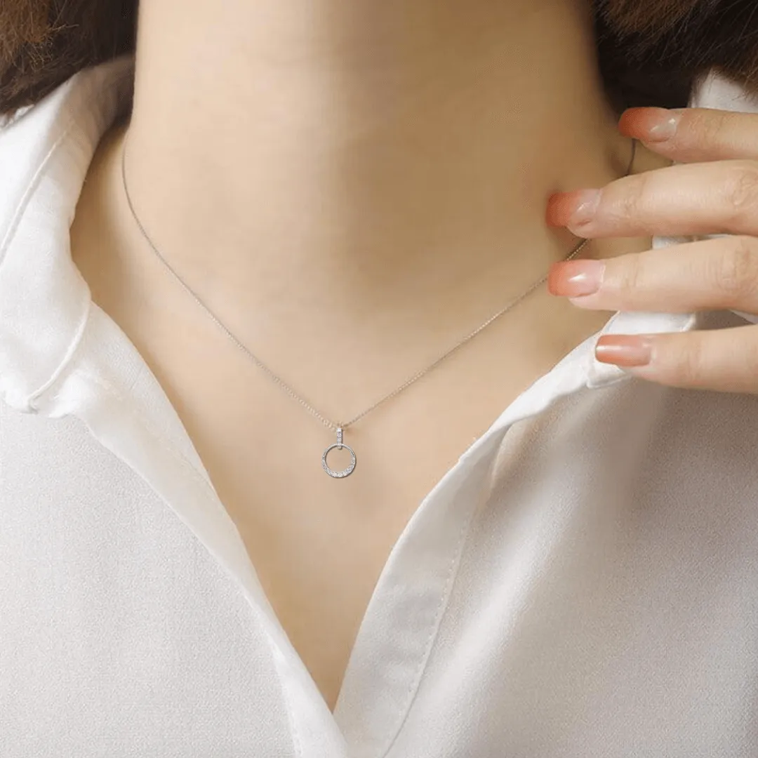 14k White Gold Lab Diamond Open Circle Pendant