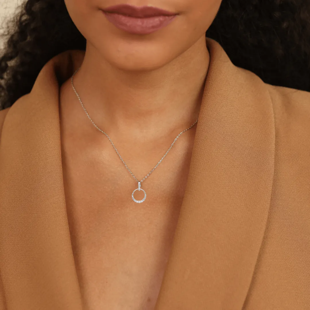 14k White Gold Lab Diamond Open Circle Pendant