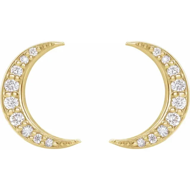 14K Yellow 1/10 CTW Diamond Crescent Moon Earrings