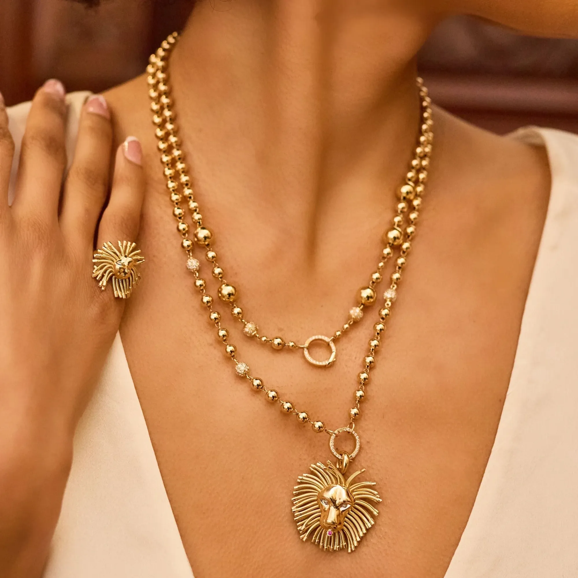 14ky Mardi Gras Gold & Diamond Bead Necklace by Eden Presley