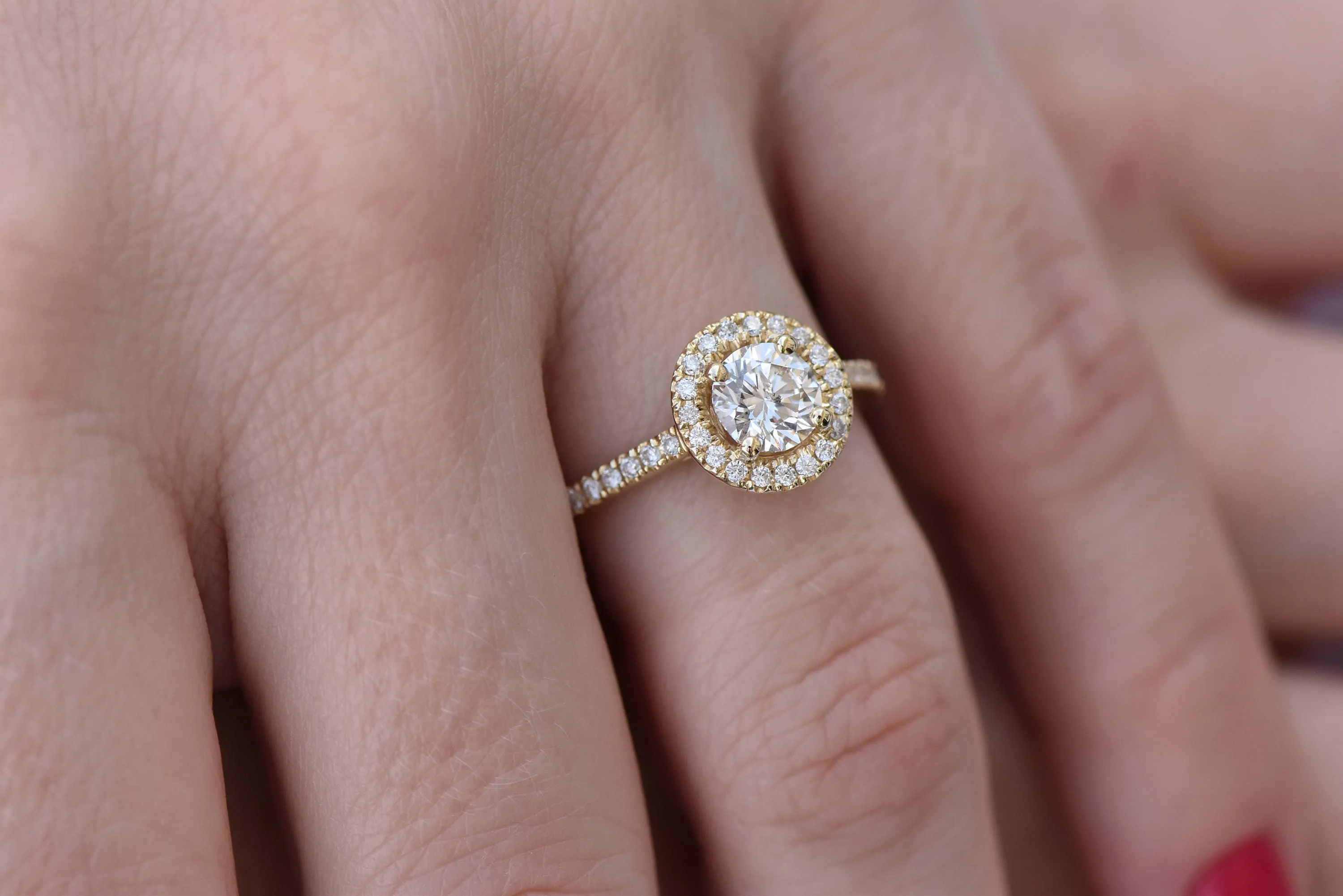 1.50 carat Halo diamond engagement wedding sets-Diamond wedding set-14K yellow Gold-Promise ring-Diamond engagement ring-Wedding band