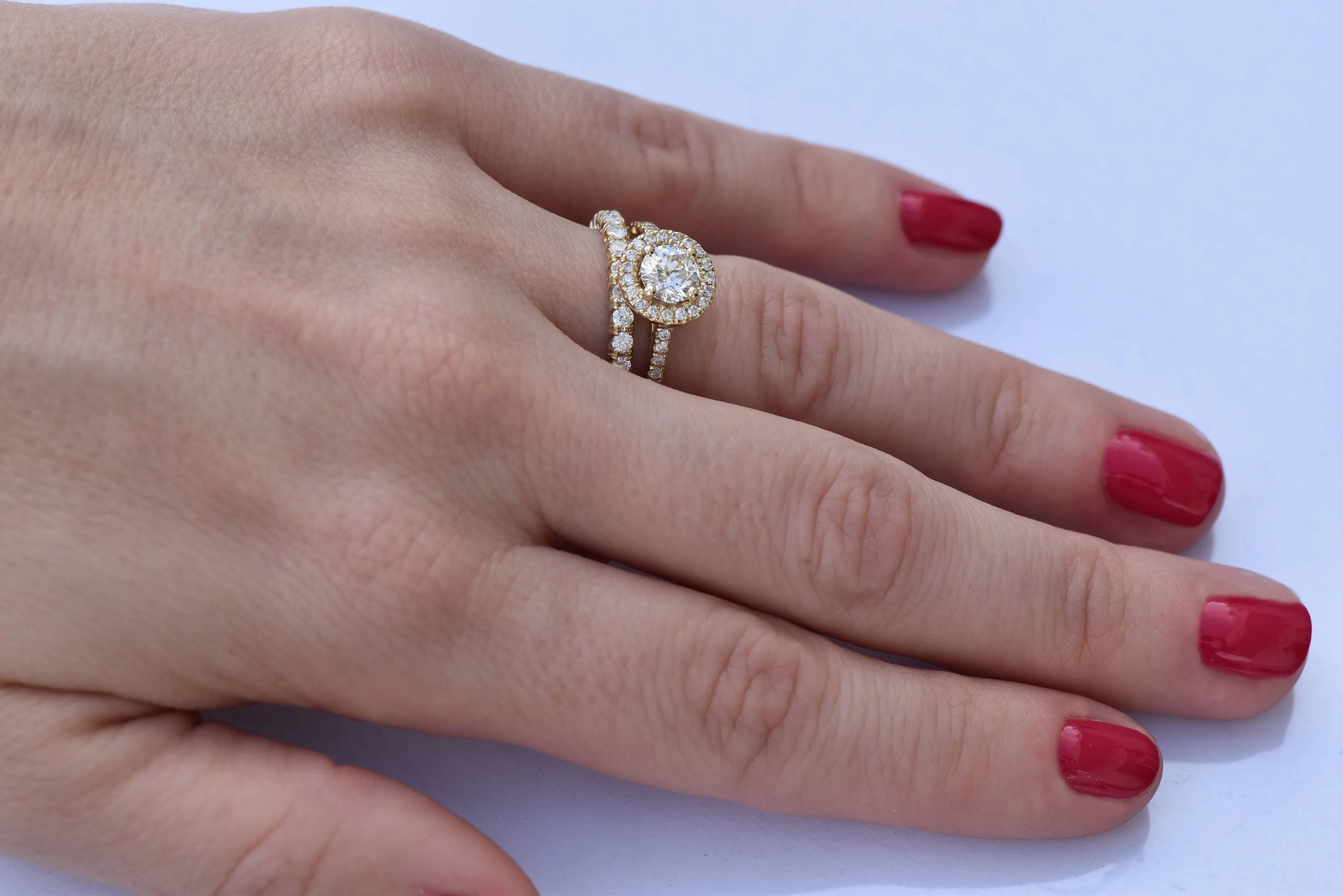1.50 carat Halo diamond engagement wedding sets-Diamond wedding set-14K yellow Gold-Promise ring-Diamond engagement ring-Wedding band