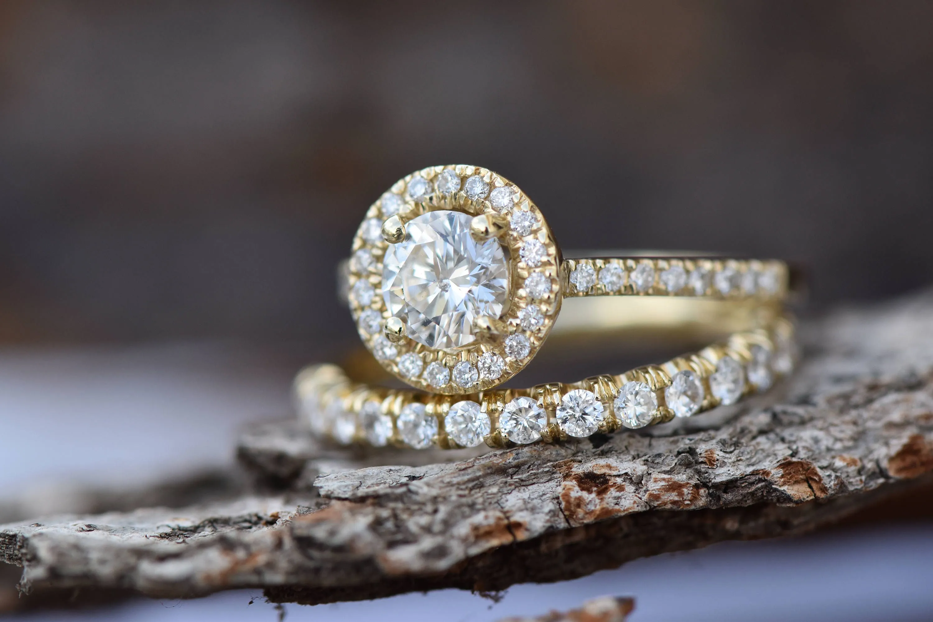 1.50 carat Halo diamond engagement wedding sets-Diamond wedding set-14K yellow Gold-Promise ring-Diamond engagement ring-Wedding band