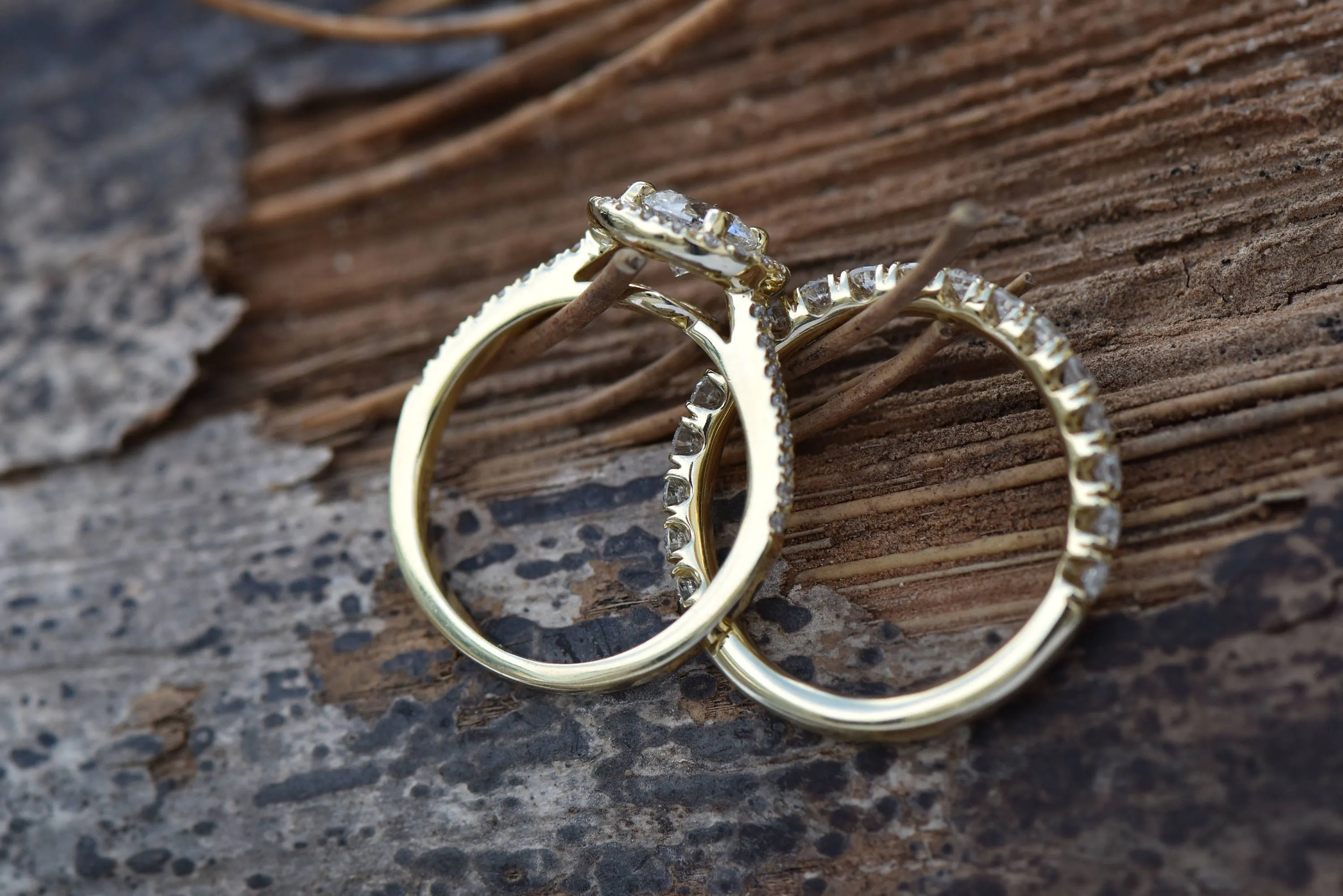 1.50 carat Halo diamond engagement wedding sets-Diamond wedding set-14K yellow Gold-Promise ring-Diamond engagement ring-Wedding band