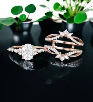 1.850ct Oval cut Moissanite Engagement Ring set,Stacking ring