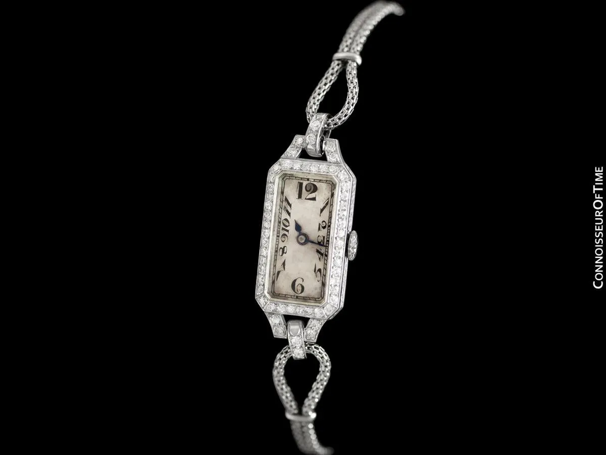 1922 Patek Philippe Likely for Tiffany Vintage Art Nouveau Ladies Watch with Papers - Platinum & Diamonds