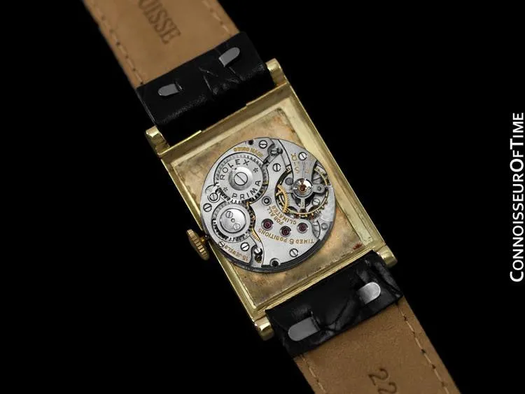 1933 Rolex Art Deco Vintage Mens Full Size Rectangular Watch - 14K Gold