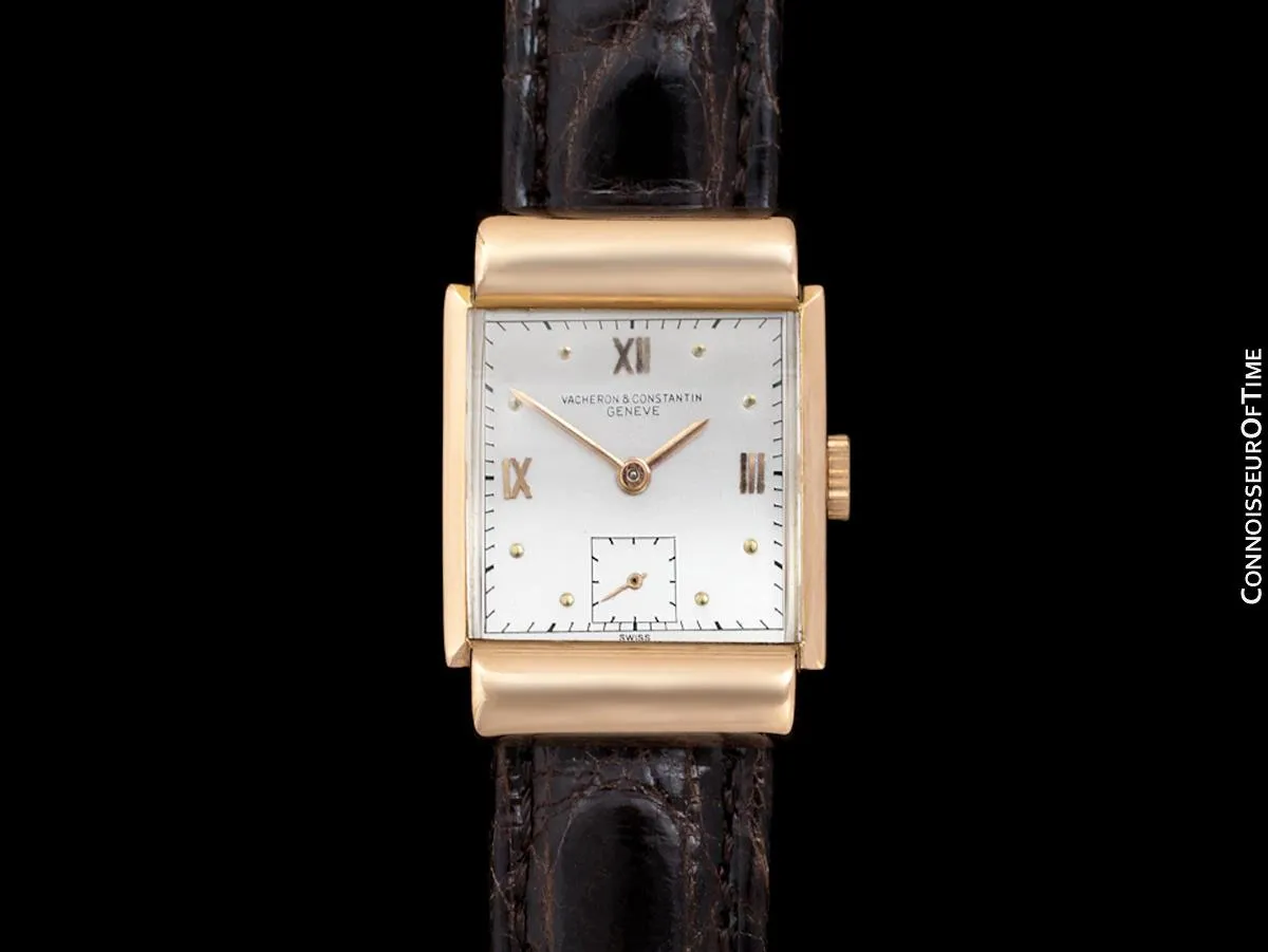 1936 Vacheron & Constantin Vintage Mens Midsize Art Deco Watch with Hooded Lugs - 18K Rose Gold