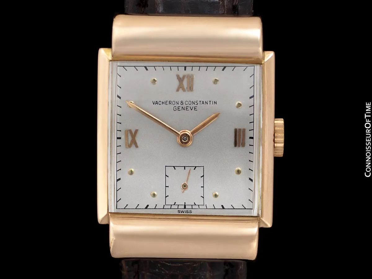 1936 Vacheron & Constantin Vintage Mens Midsize Art Deco Watch with Hooded Lugs - 18K Rose Gold