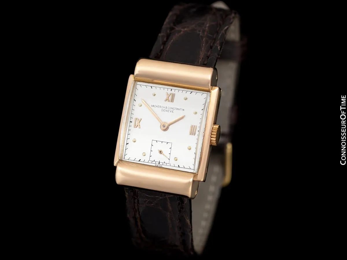 1936 Vacheron & Constantin Vintage Mens Midsize Art Deco Watch with Hooded Lugs - 18K Rose Gold