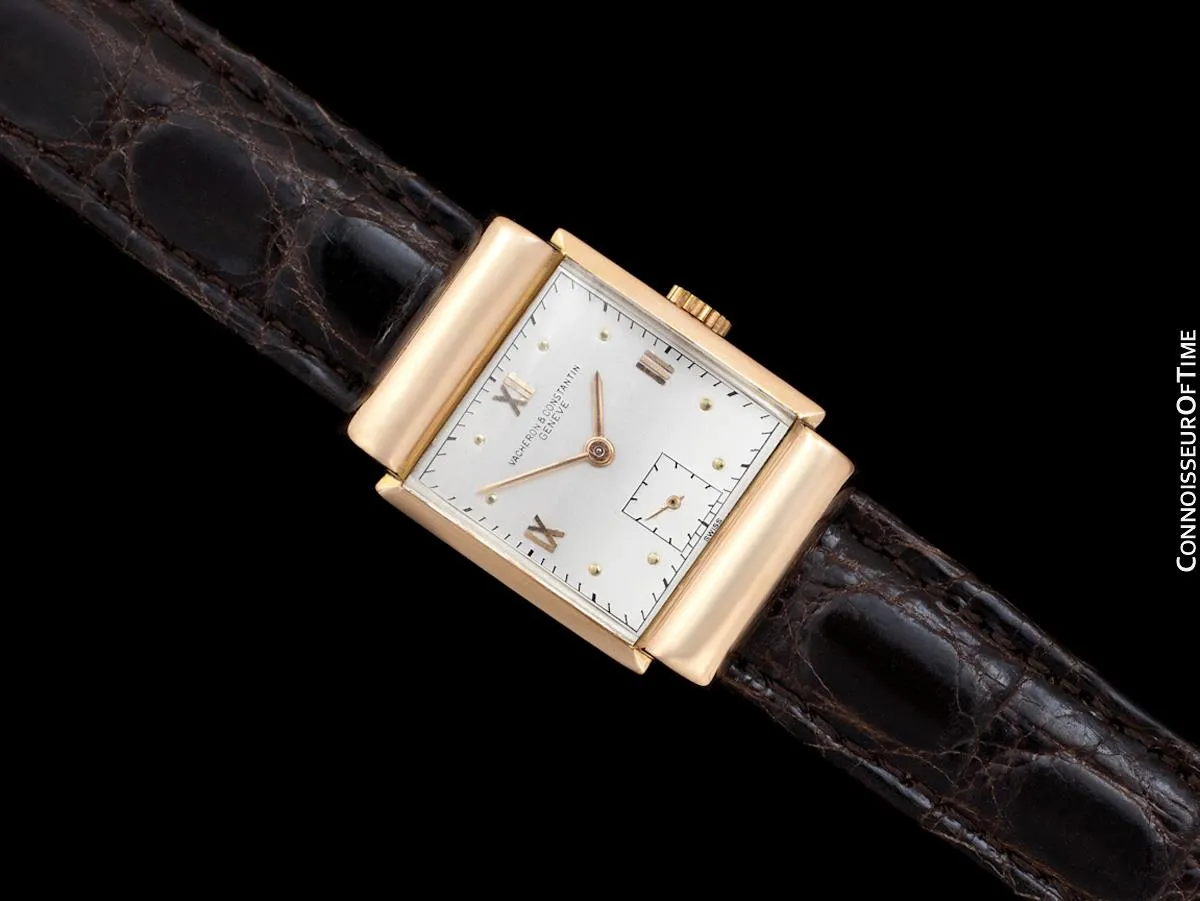 1936 Vacheron & Constantin Vintage Mens Midsize Art Deco Watch with Hooded Lugs - 18K Rose Gold