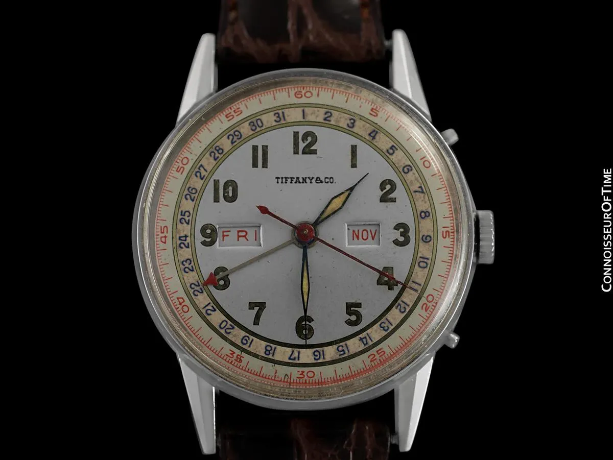 1940's Tiffany & Co. by Movado Vintage Triple Calendar Mens Watch - Stainless Steel - The Calendograph