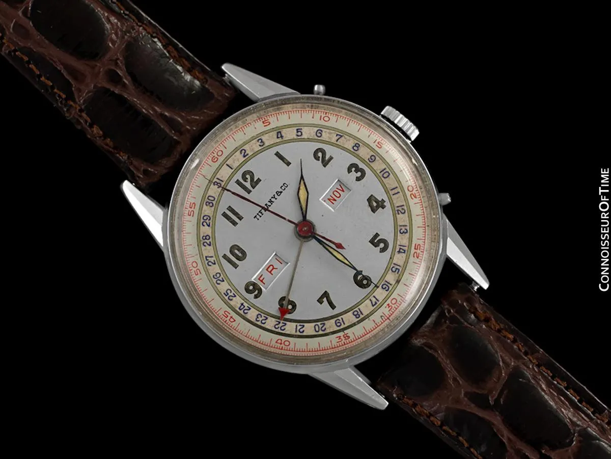 1940's Tiffany & Co. by Movado Vintage Triple Calendar Mens Watch - Stainless Steel - The Calendograph