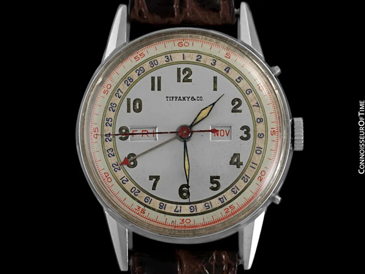 1940's Tiffany & Co. by Movado Vintage Triple Calendar Mens Watch - Stainless Steel - The Calendograph