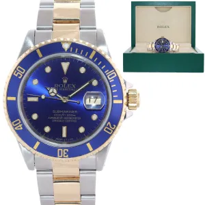1998 Rolex Submariner 16613 Two Tone Steel 18k Yellow Gold Blue 40mm Dive Watch