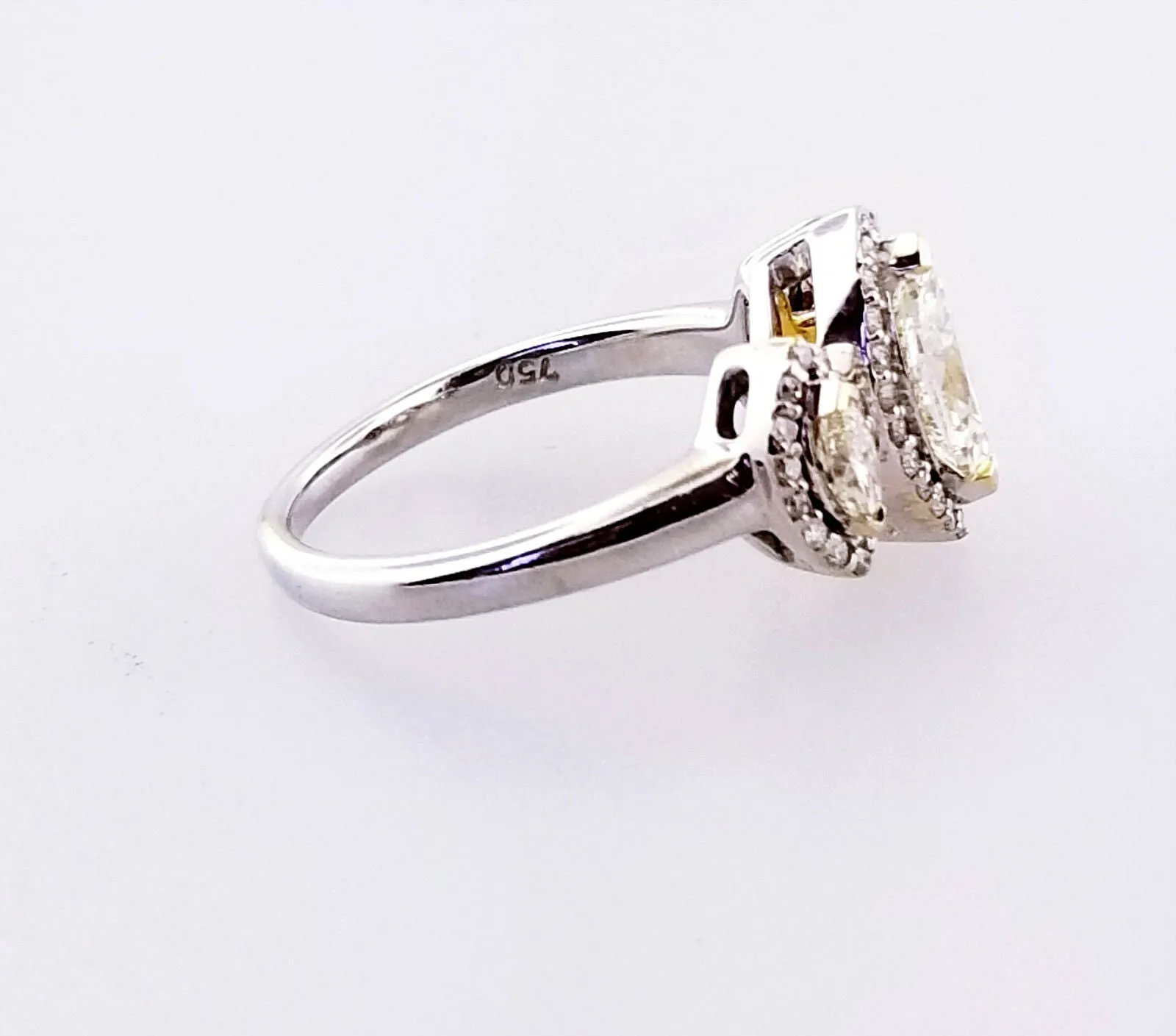 1CT Diamond Ring Fancy Yellow Color Marquise Cut 3 Stones 14K Gold Size 6