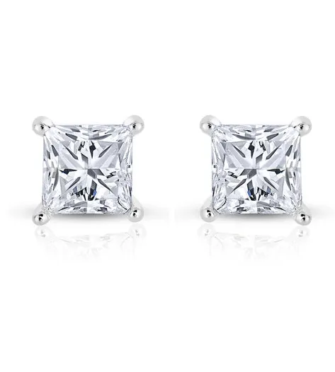 1CT H/VVS2 Studs Earrings Natural Diamond Certified 14k White Gold Princess Cut