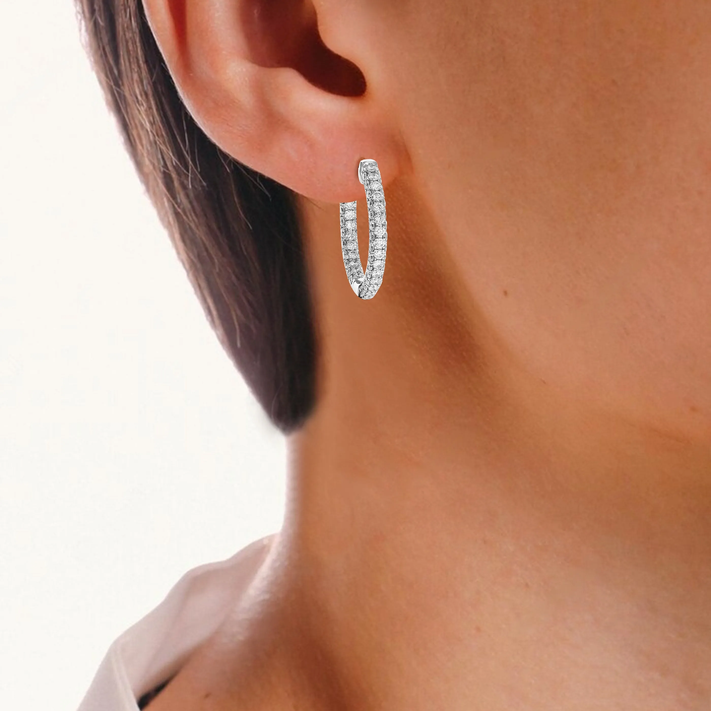 2 cttw Lab Grown Diamond Eternity Hoop Earring 14K White Gold