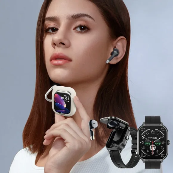 2 in 1 Health Monitoring Smart Watch Bulit-in TWS Headset Sport HD Full Color Screen Waterproof HIFI Sound Quality Bluetooth Earphones