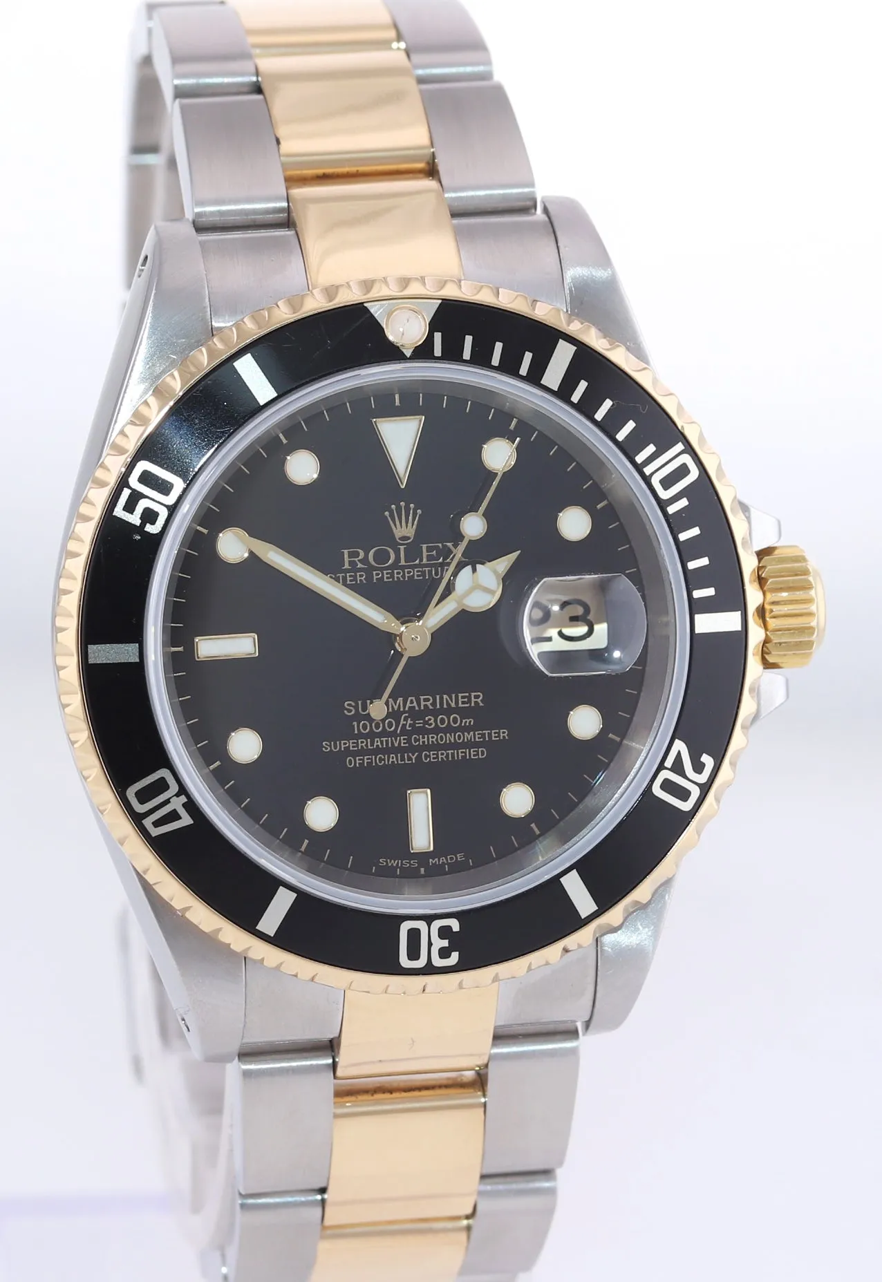 2001 Rolex Submariner 16613 18k Gold Steel Two Tone Black GOLD BUCKLE Watch Box