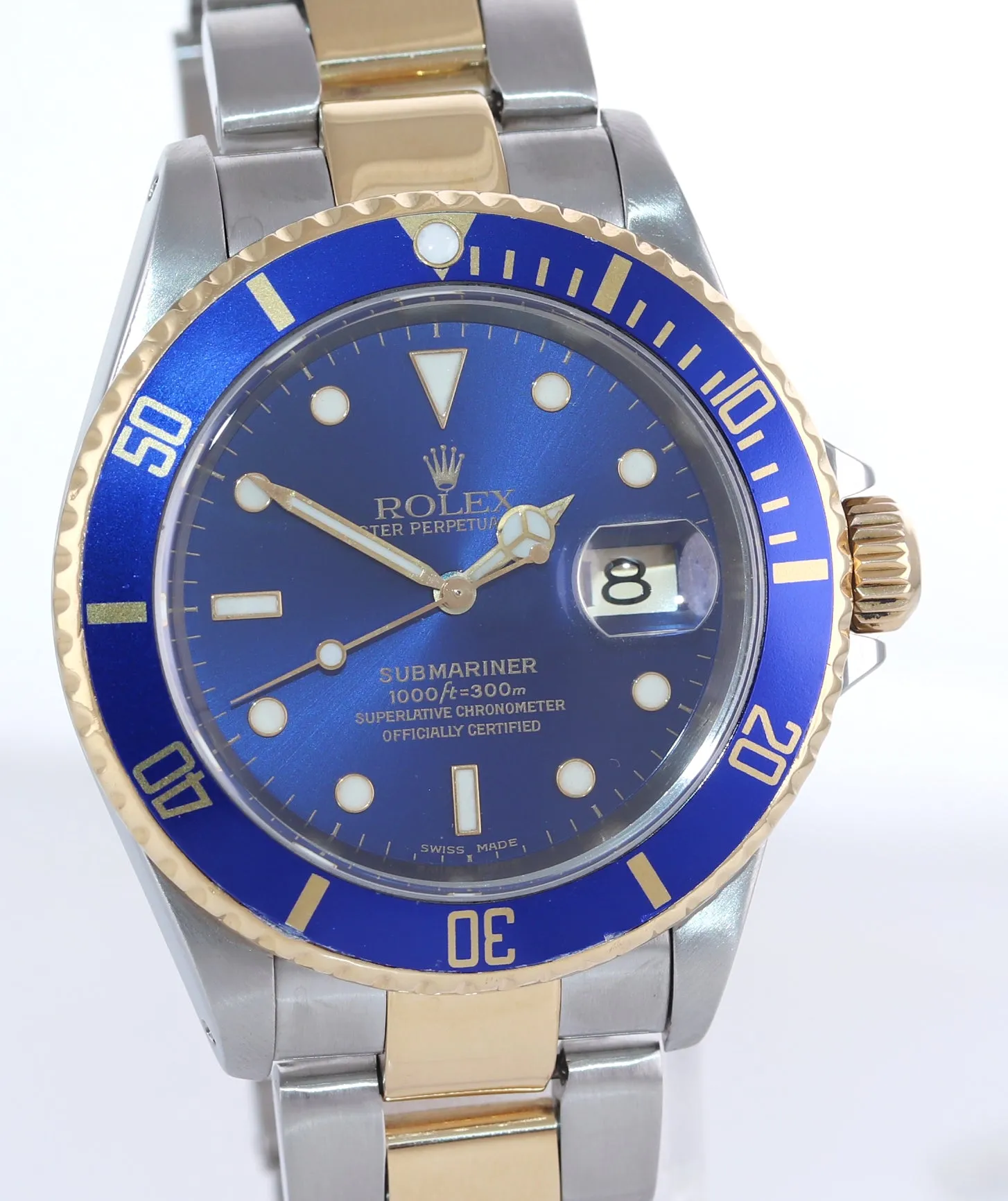 2001 Rolex Submariner 16613 Two Tone Gold BUCKLE Blue Dial 40mm Watch Box