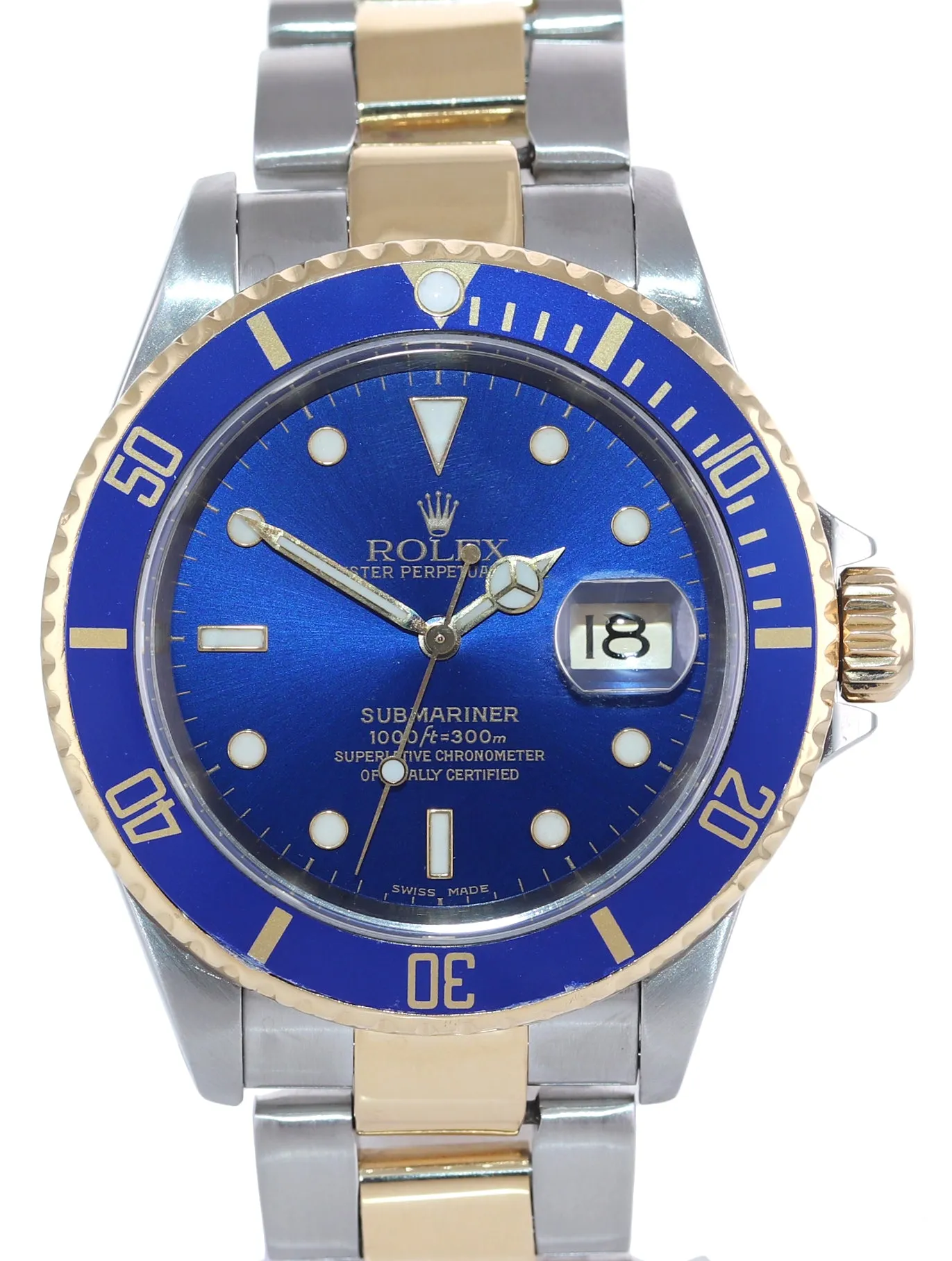 2001 Rolex Submariner 16613 Two Tone Gold BUCKLE Blue Dial 40mm Watch Box