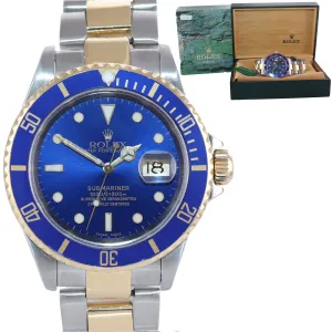 2001 Rolex Submariner 16613 Two Tone Gold BUCKLE Blue Dial 40mm Watch Box