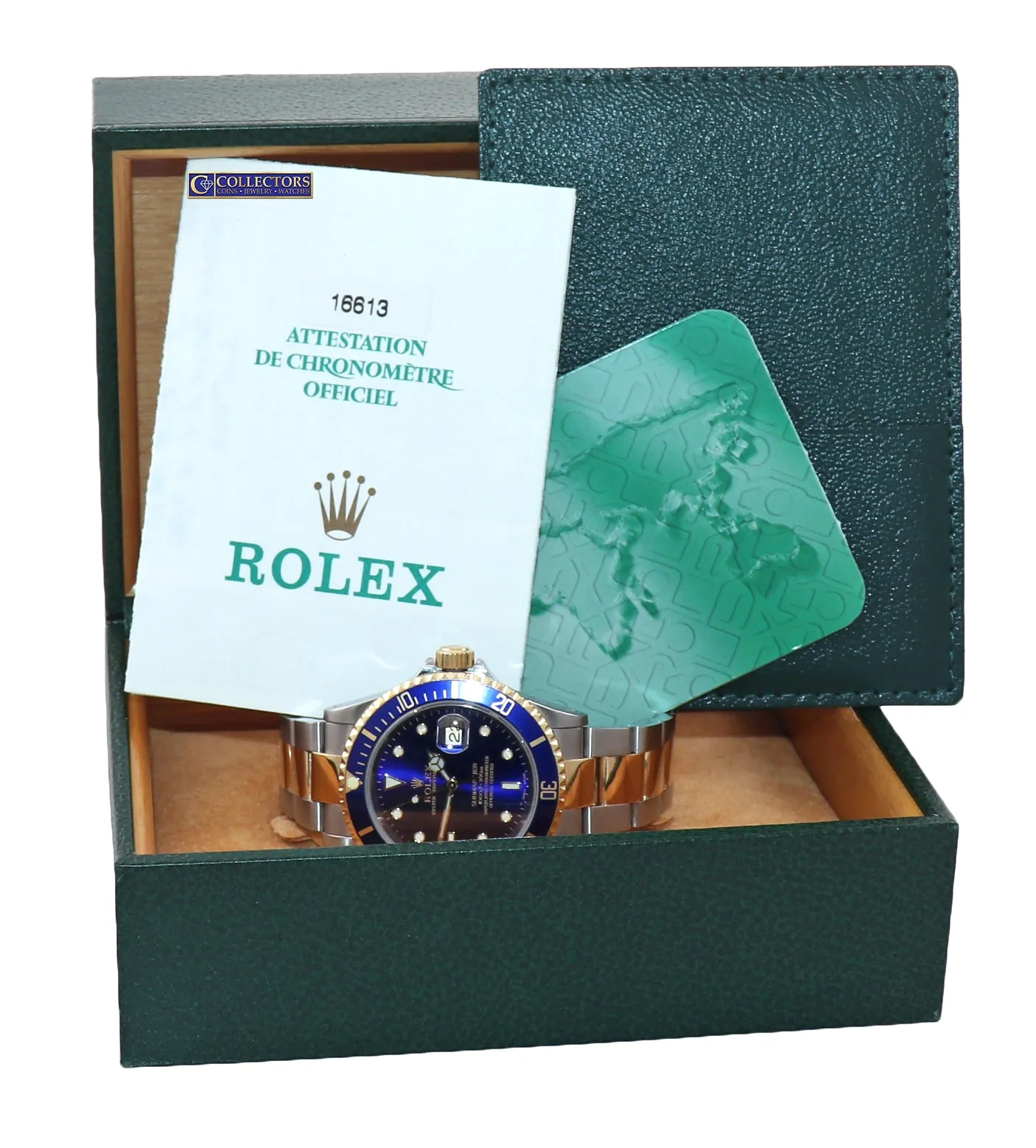 2002 MINT PAPERS Rolex Submariner 16613 Two Tone Gold Blue Dial 40mm Watch Box