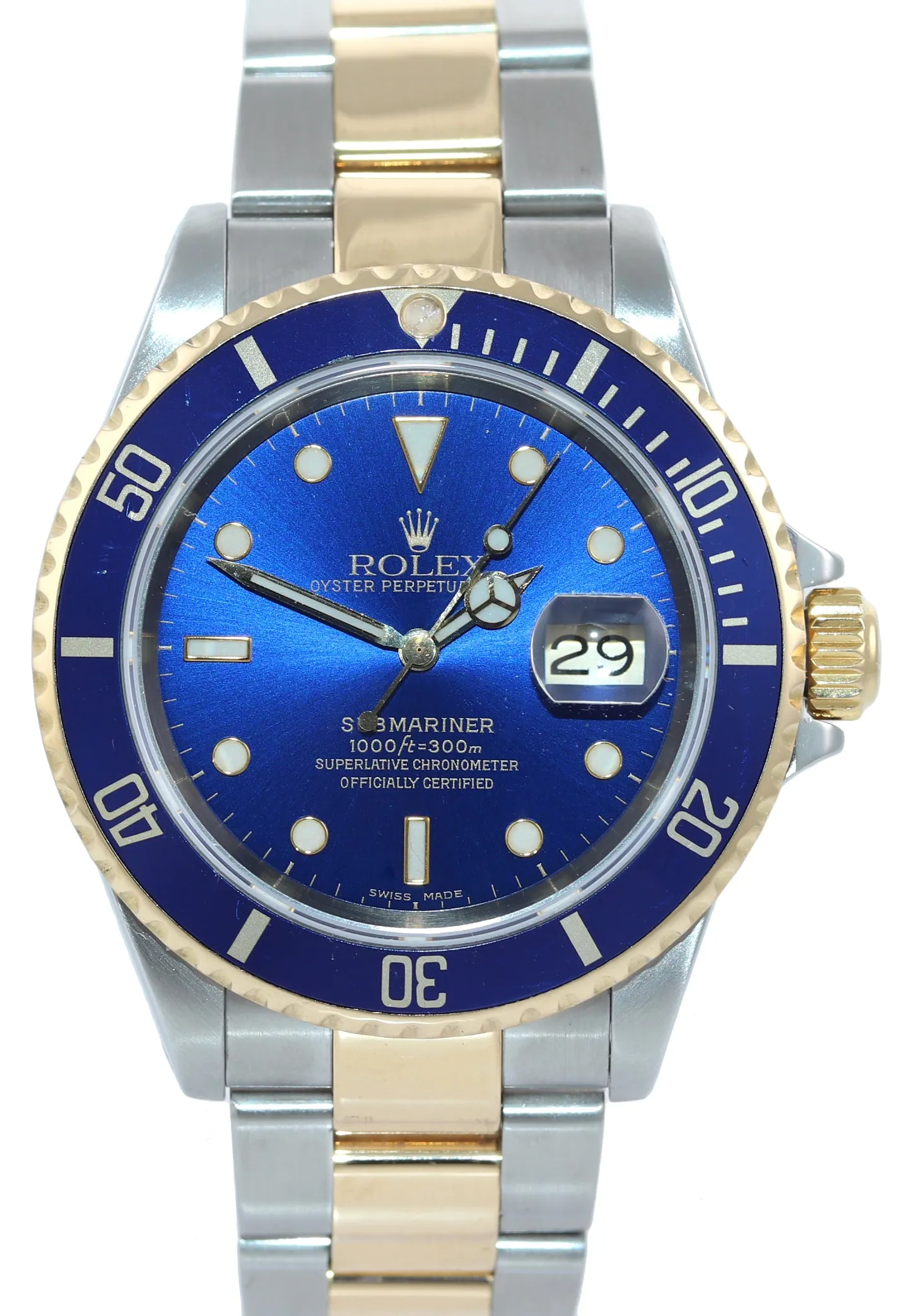 2002 MINT PAPERS Rolex Submariner 16613 Two Tone Gold Blue Dial 40mm Watch Box