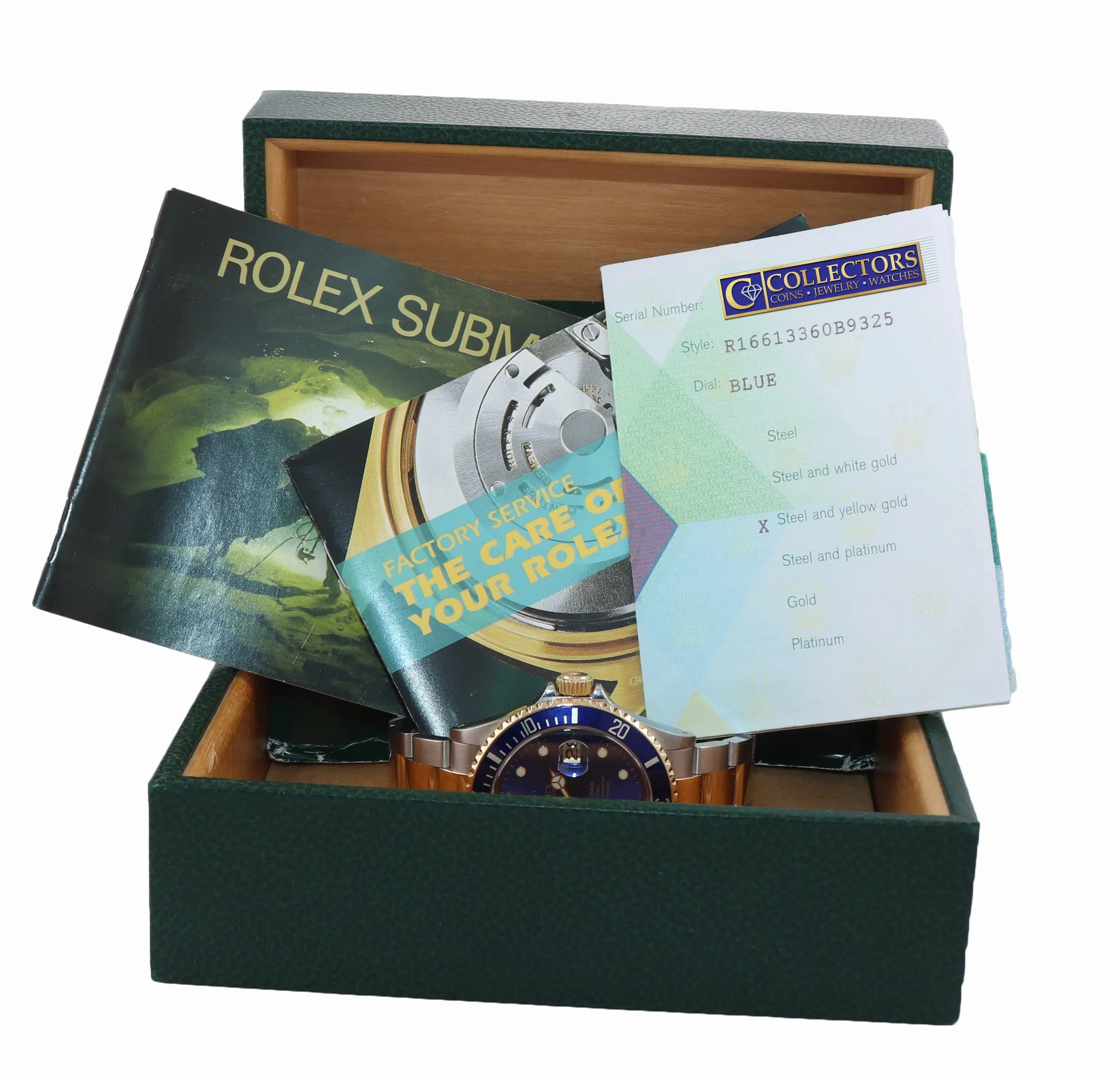 2002 PAPERS Rolex Submariner 16613 Two Tone 18k Gold Blue Dial 40mm Watch