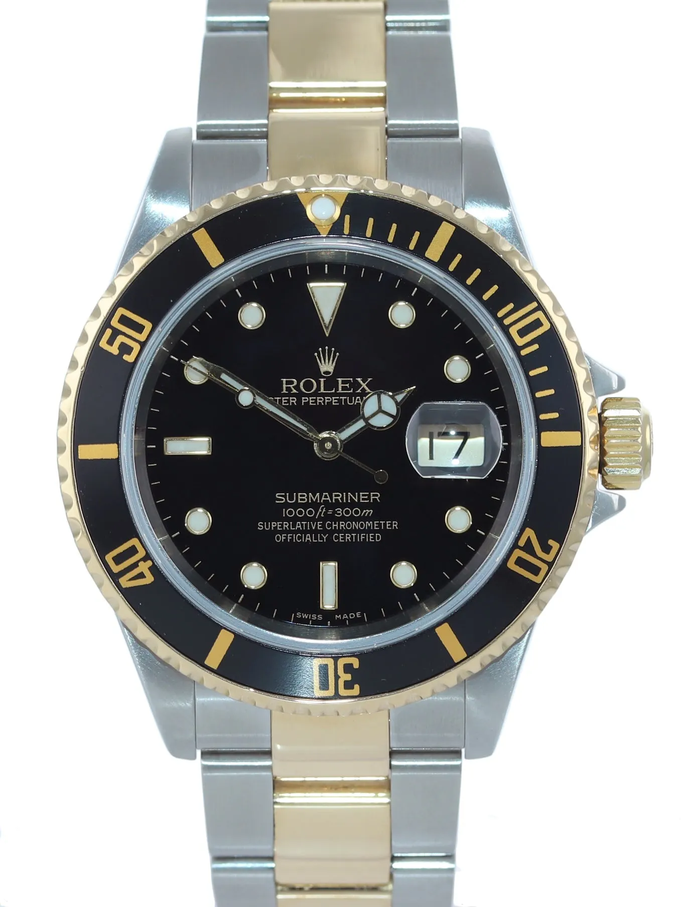 2004 GOLD BUCKLE Rolex Submariner 16613 Gold Steel Black Watch Box